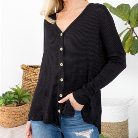 BLACK CASUAL BUTTON DETAIL LONG SLEEVE TOP - Picture 3 of 8